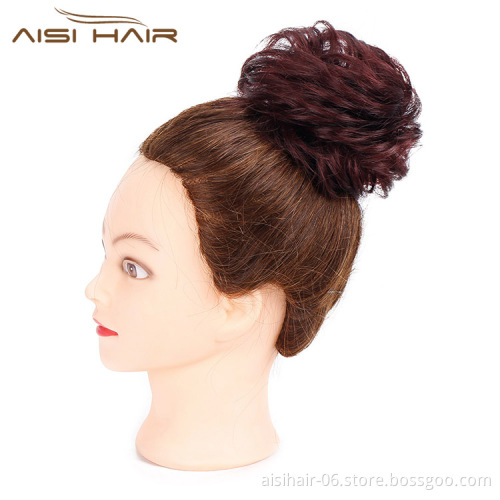 Aisi Hair Brazilian Human Hair Curly Wine Red Chignon Bun Elastic Rope Rubber Band Hairpiece Clip In Extension For Black Women